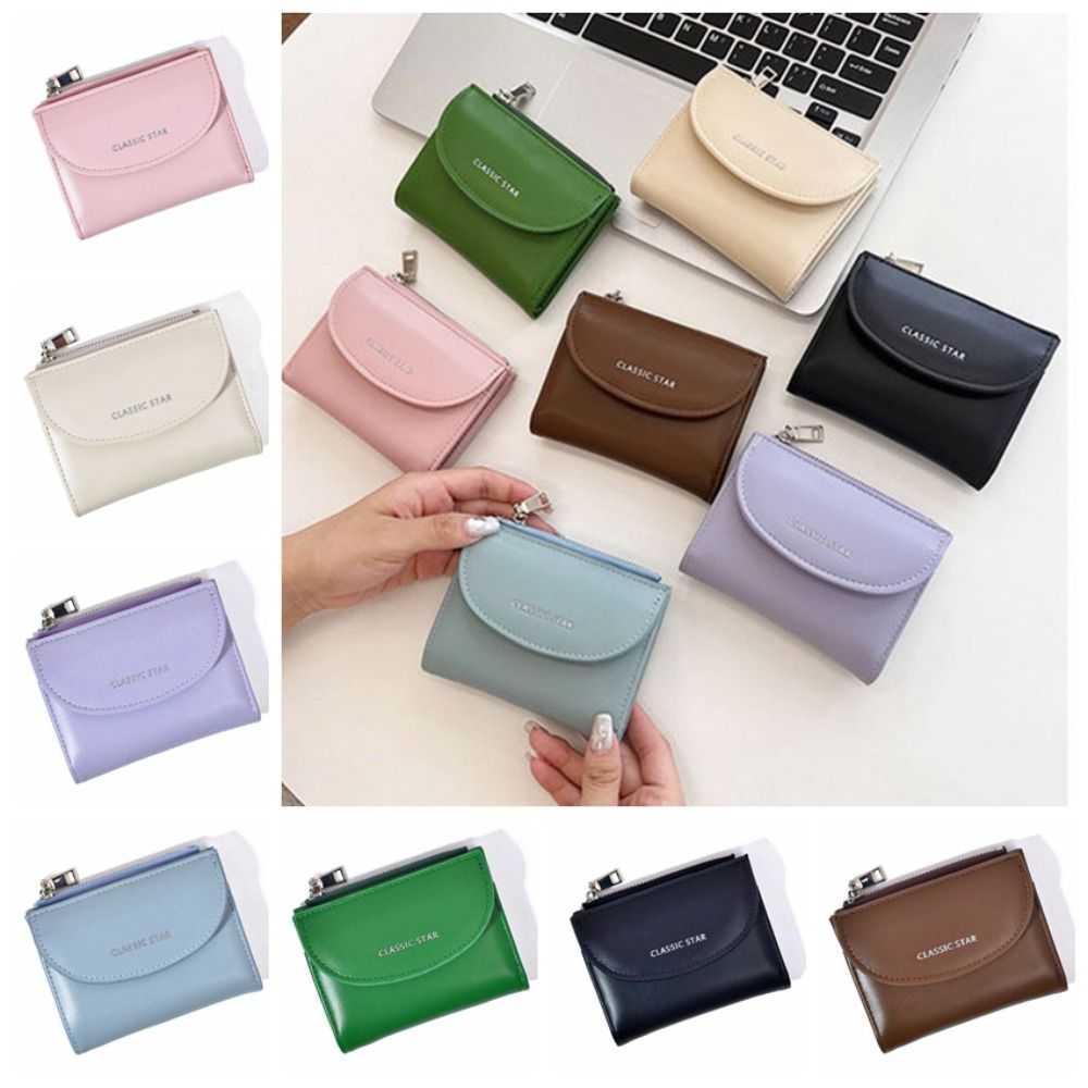 Korean Style Solid Color Wallet PU Leather Short Wallet Clutch Bag Card Bag Coin Case Money Pocket Pouch Women Purse Card Holder