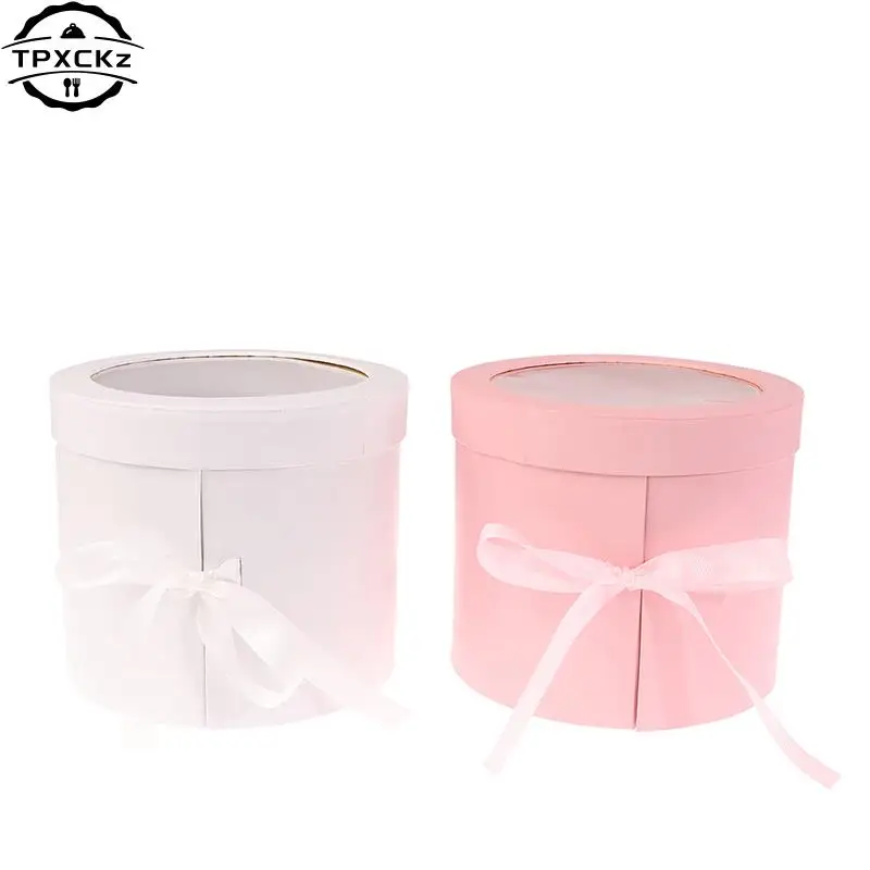 1PC Double Layer Rotating Gift Boxes New Round Velvet Soap Flower Gift Boxes Transparent Window Valentine's Day Cardboard Box