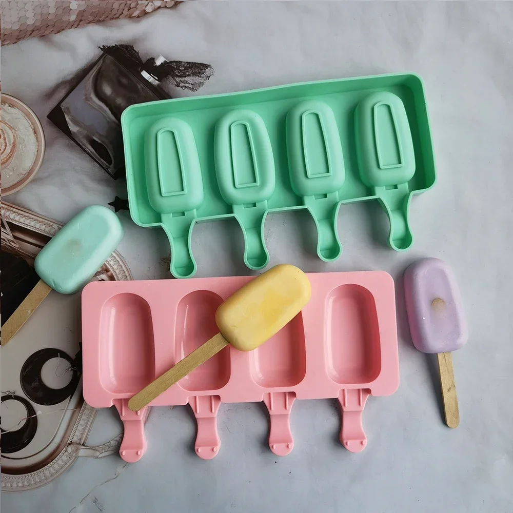 4 Cells Oval Silica Gel Mold Silicone Ice Cream Mold Popsicle Mould DIY  Ice Pop popsicle manufacturer ice tray Cake Baking Tool