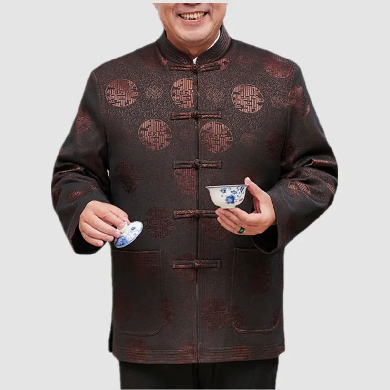 Spring Chinese Style Coat Men Button New Year Gift for Father Traditional Jacket Tang Suit Retro Chinese Coat