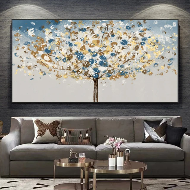 Árbol Dorado de la vida pintura al óleo sobre lienzo pared arte póster  impresiones, cuadros de pared abstractos nórdicos, sala de estar,  dormitorio, decoración del hogar - AliExpress