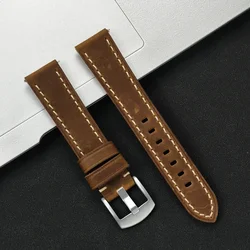 Premium Leather Quick Release Wristband Strap for 22mm (Dark brown silver)