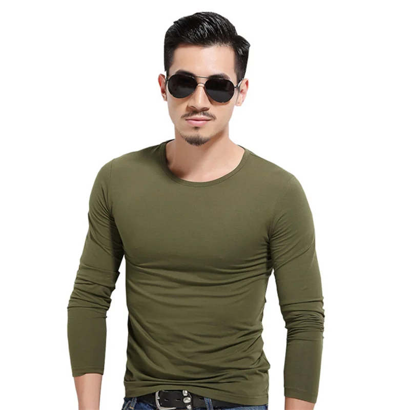 

Autumn Winter Men's Milk Silk T-shirt Long Sleeve Round Neck Slim Fit Pullover Solid Color Versatile Bottoming Shirt