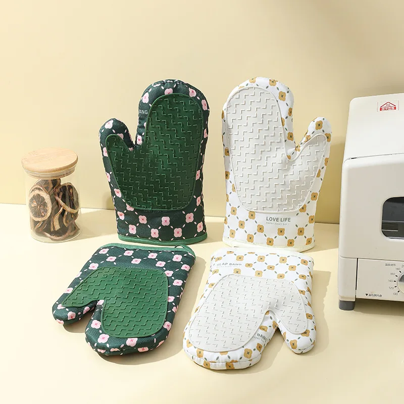 Silicone oven gloves Silicone Oven Gloves High Temperature Resistant Anti-burn Non-slip Thickened for Kitchen Microwave Baking Dessert Tools