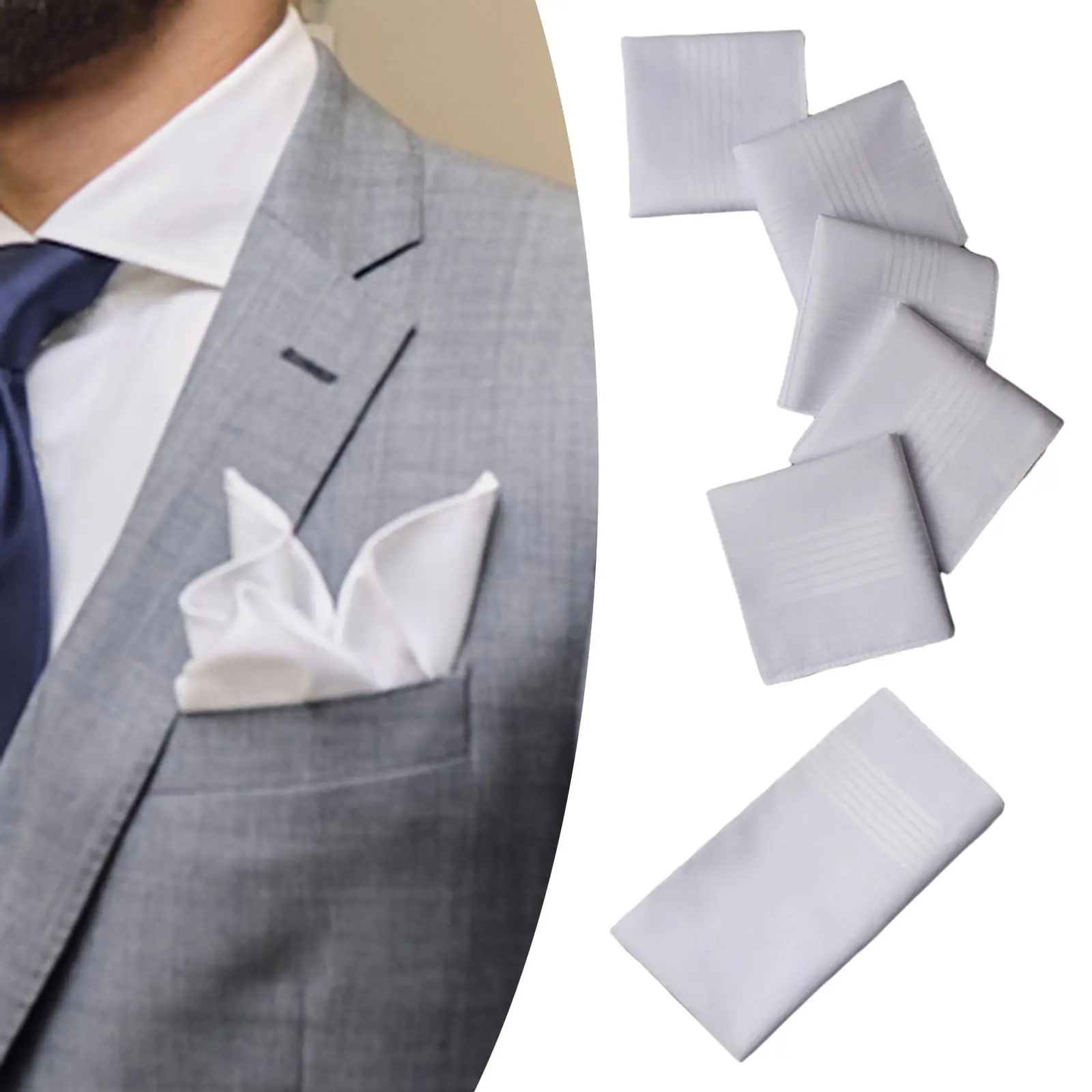 6Pcs White Mens Handkerchief Hankies Hanky Soft Bandanas 40Cmx40cm Pocket Square for Suit Gents Wedding Celebration Men Women