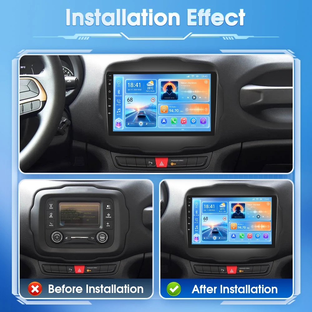 Radio Estéreo para Auto Podofo 8core Android 2din para Jeep Renegade 2016-2020, Android Auto, DSP, WIFI, GPS, Navegación, Bluetooth, Carplay Inalámbrico, Autoradio, Receptor FM RDS 2