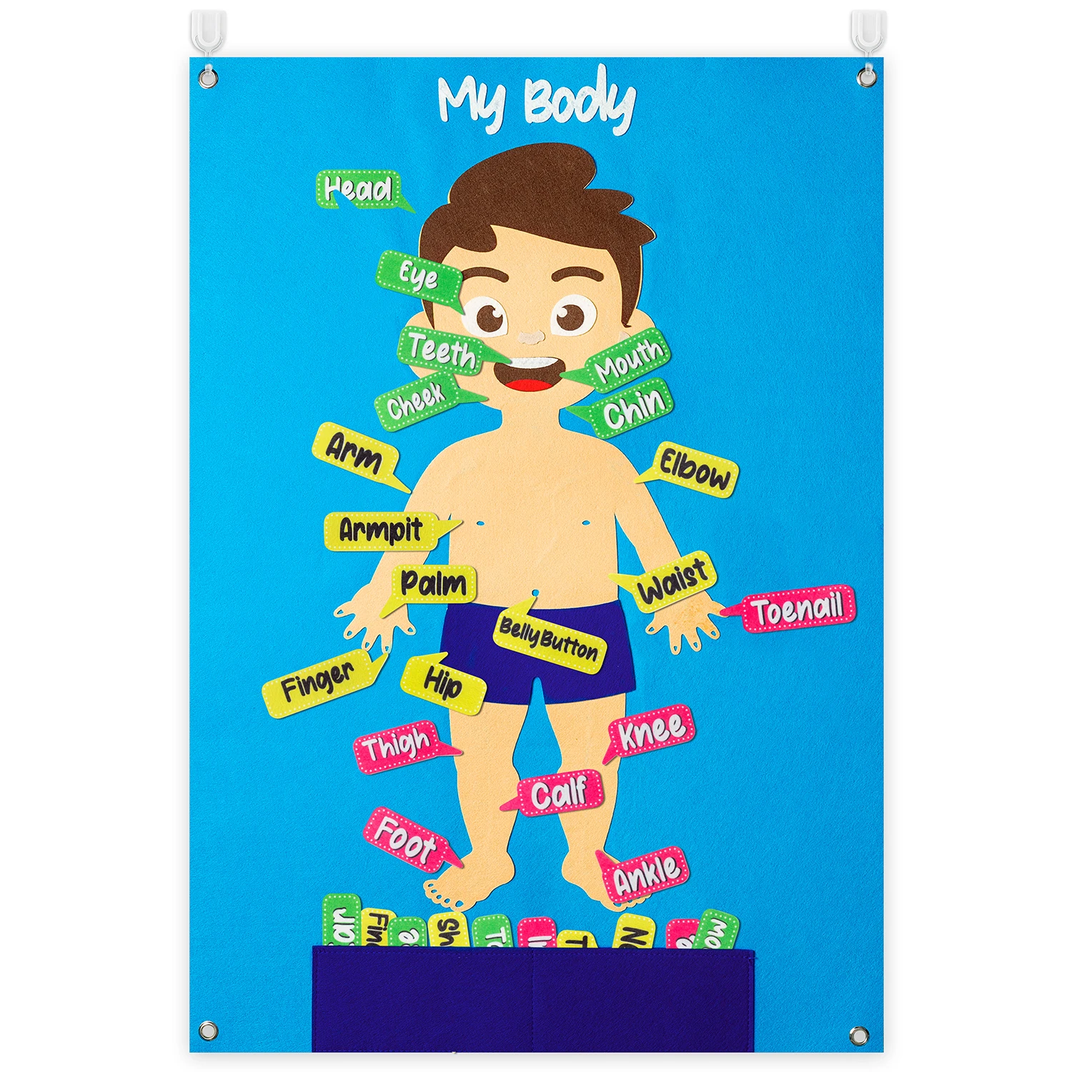 Body Awareness Full Felt Storyboard Set 35Pcs felt board play set Cartoon Kid Physical Cognitive Hanging Backdrop Classroom Puzzle Interactive Games