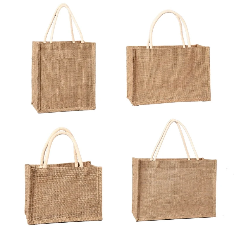 

Y166 Jute Tote Bags Burlap Reusable Beach Shopping Grocery Bag with Handle Large Capacity Travel Storage for Women