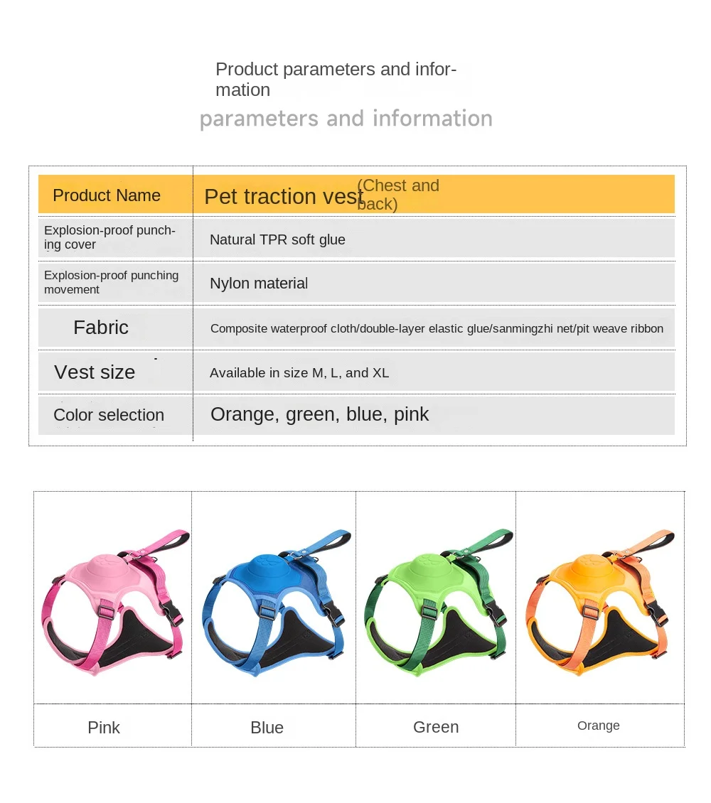 Retractable Dog Harness and Leash, 2 in 1, NoPull, Adjustable Soft Pa