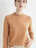 Women 100% Merino Wool Sweater For Autumn Winter  First Line Seamless Half-high Collar Pullover Basic Top OL Solid Soft Cashmere - Image 5