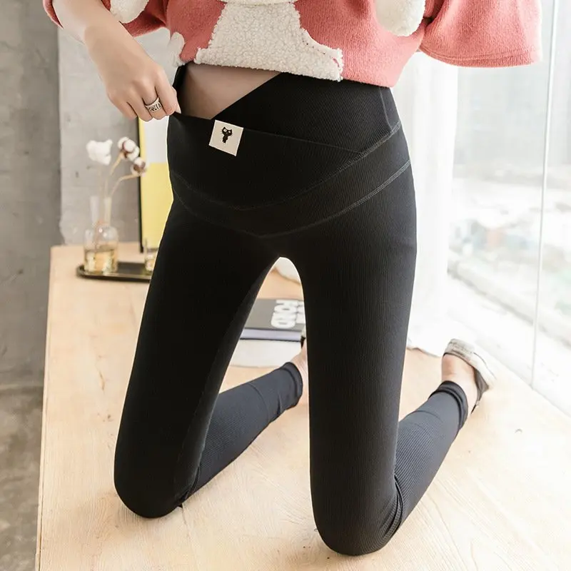Maternity Solid Color Leggings Low-Waist Across Design Skinny Pants Clothes For Pregnant Women Autumn Pregnancy Trousers