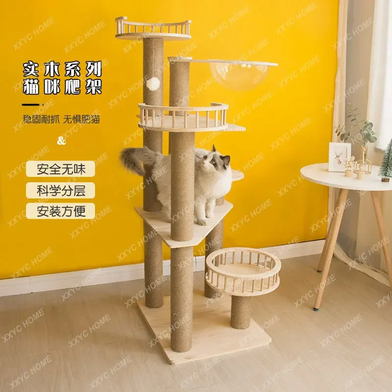 Solid Wood Cat Climbing Frame Small Imported Wood Pet Rack Tongtianzhu Space Capsule Cat Nest Climbing Frame Integra