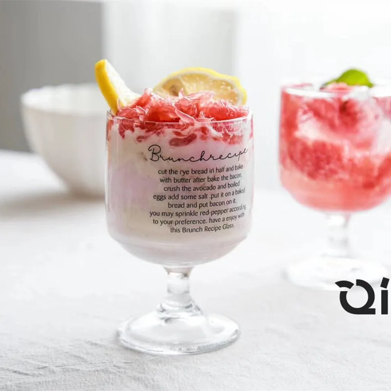 220ml Korean INS Letter Design Goblet Wine Glasses Home Juice Cup Heat-Resistant Glass Dessert Yogurt Mug Coffee Ice Cream Cups glass drinkware