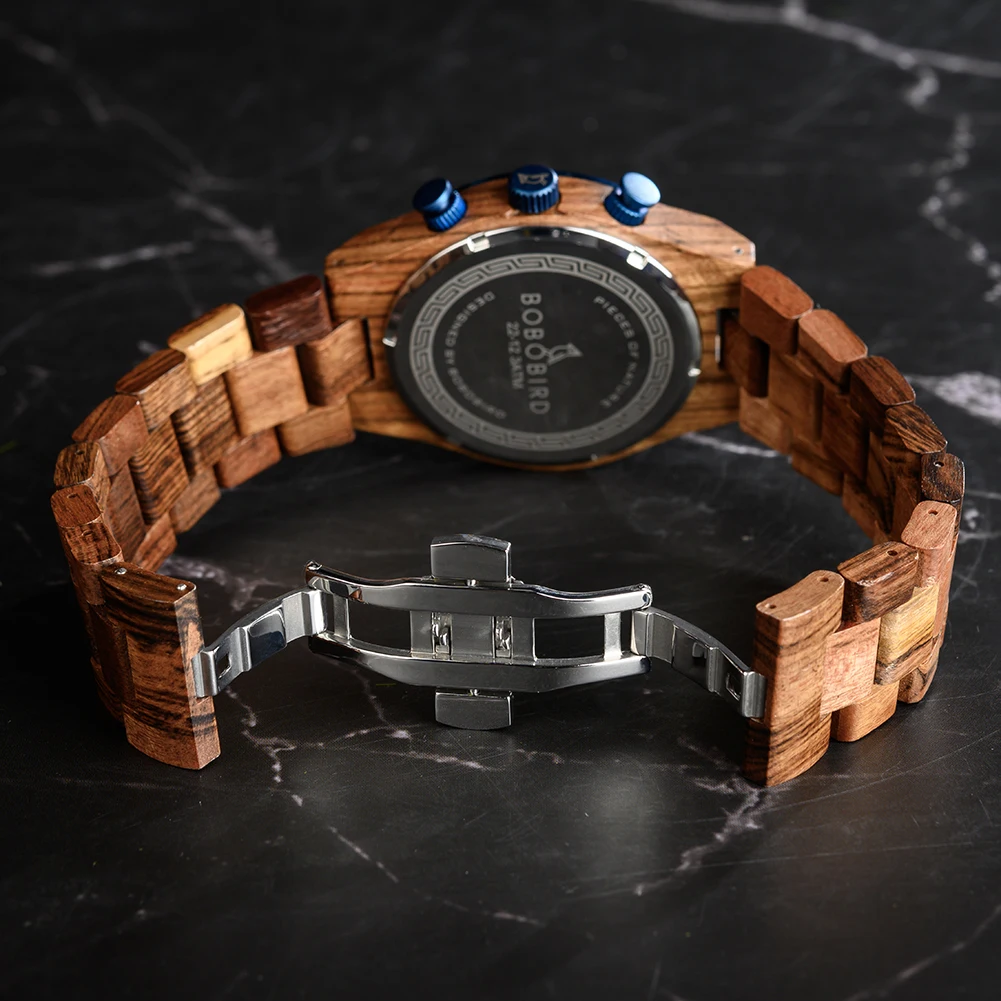 BOBO BIRD Wood Watch Men Business Quartz Watches Engraved