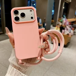 Versatile Shockproof Matte Crossbody Lanyard Case with Candy Soft Silicone Back Cover - iPhone 15 Plus (Pink)