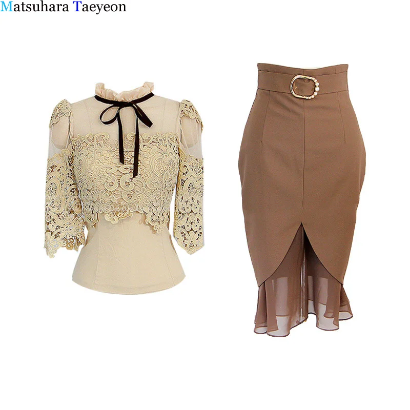 

Vintage Women's Sets Elegant Tops + Lace dress Skirts clothing two piece set Full 2 piece outfits for women