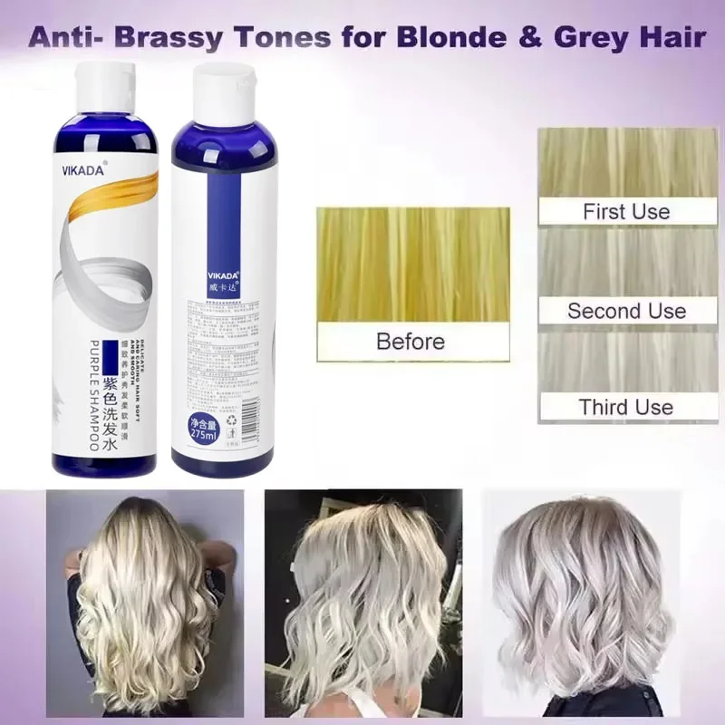 Shampoo colorante per capelli fissato al colore per coprire i capelli grigi che non sbiadiscono il giallo dopo lo sbiancare Shampoo viola non irritante per biondo - immagine 4