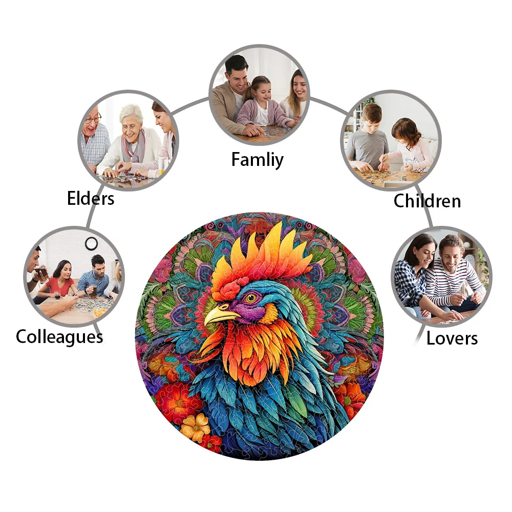Rooster Puzzle 3D Wooden Puzzle Children Wooden DIY Crafts Decompression Toys Cock Animal Puzzles