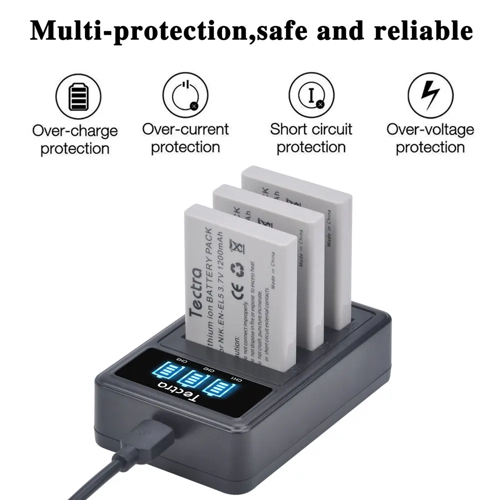 Kit Batteria EN-EL5 Per Nikon - 2 Batterie + Caricatore USB Per Coolpix P530, P500, P90, Etc.