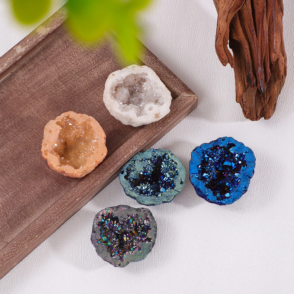 Natural Agate Stone Nature Irregular Colourful Electroplating Druzy Cluster Rocks Mineral Specimen