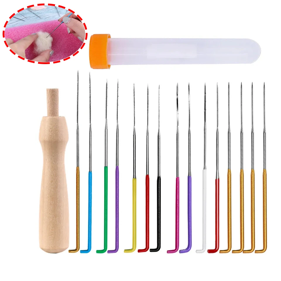 Fenrry 17Pcs Wool Felting Needle Kit Wool Felt Needles Tool DIY Craft Needle Felting Set for Needle Felting Starters with Bottle