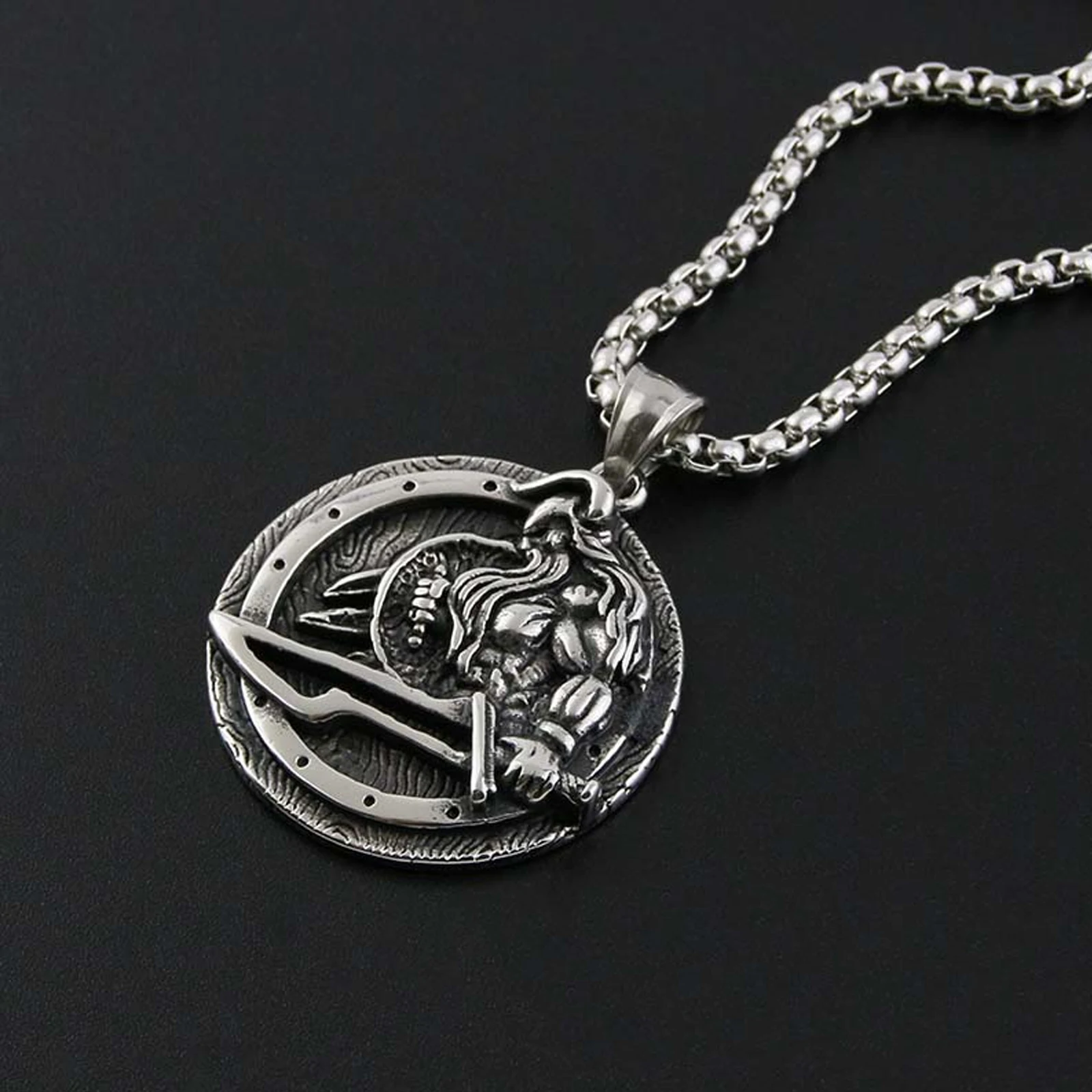 Viking Warrior Necklace Stainless Steel Men Chain Punk Rock Hip Hop Rap for Biker Rider Male Jewelry Gift