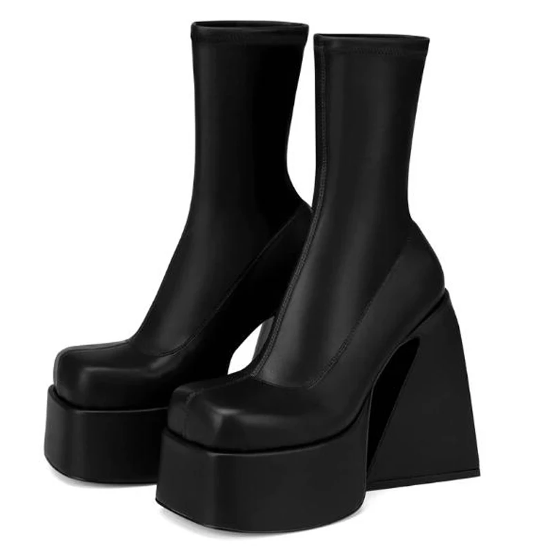 stretch chunky ankle boots