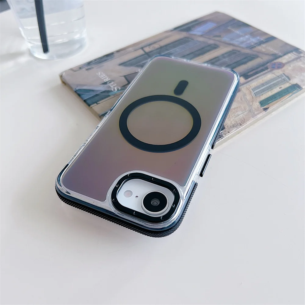 Laser Gradient Magnetic Shockproof Case with Fashion Wristband Lanyard