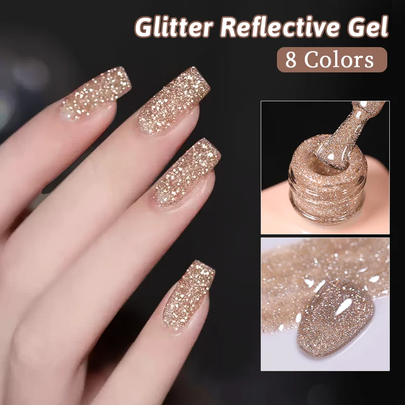 UR SUGAR 15ml Sliver Reflective Nail Gel Polish Shining Glitter Semi Permanent Soak Off UV Gel Sparkle Effect Nail Art Manicure 4