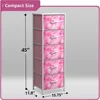 5-Drawer Fabric Nursery Organizer Pink Tie-dye Storage Tower Foldable Drawers Steel Frame MDF Wood Children's Playroom Organizer 3