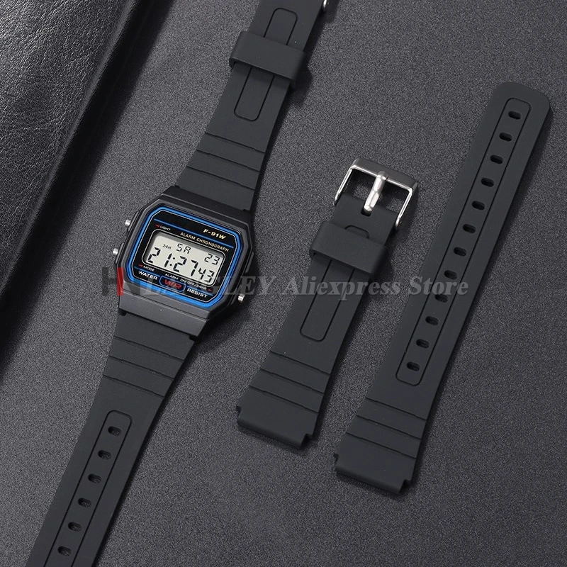 Premium Black 18mm Silicone Rubber Watch Strap - Soft and Durable Men's Bracelet