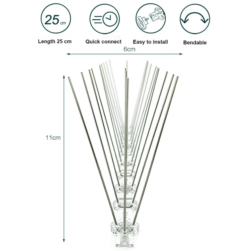 12Pcs Pigeon Spikes Stainless Steel Bird Repeller Set Deterrent Anti Bird Pigeon Squirrel Cats Repellent Garden Fence Roof bird repellent