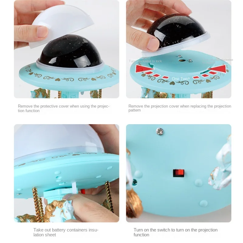 Creative Nordic Carousel Music Box Star Projection Light Luminous Music Box Home Desktop Decorative Arts and Crafts Holiday Gift music box,carousel music box