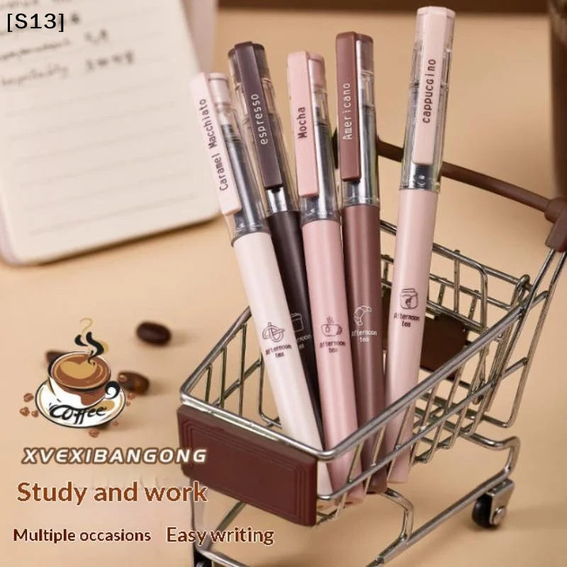 6Pcs 안티 스머징 소프트 펜 커피 테마 액체 속건성 젤 펜, 메모 작성, 페인팅 및 사무용품에 적합[Q]