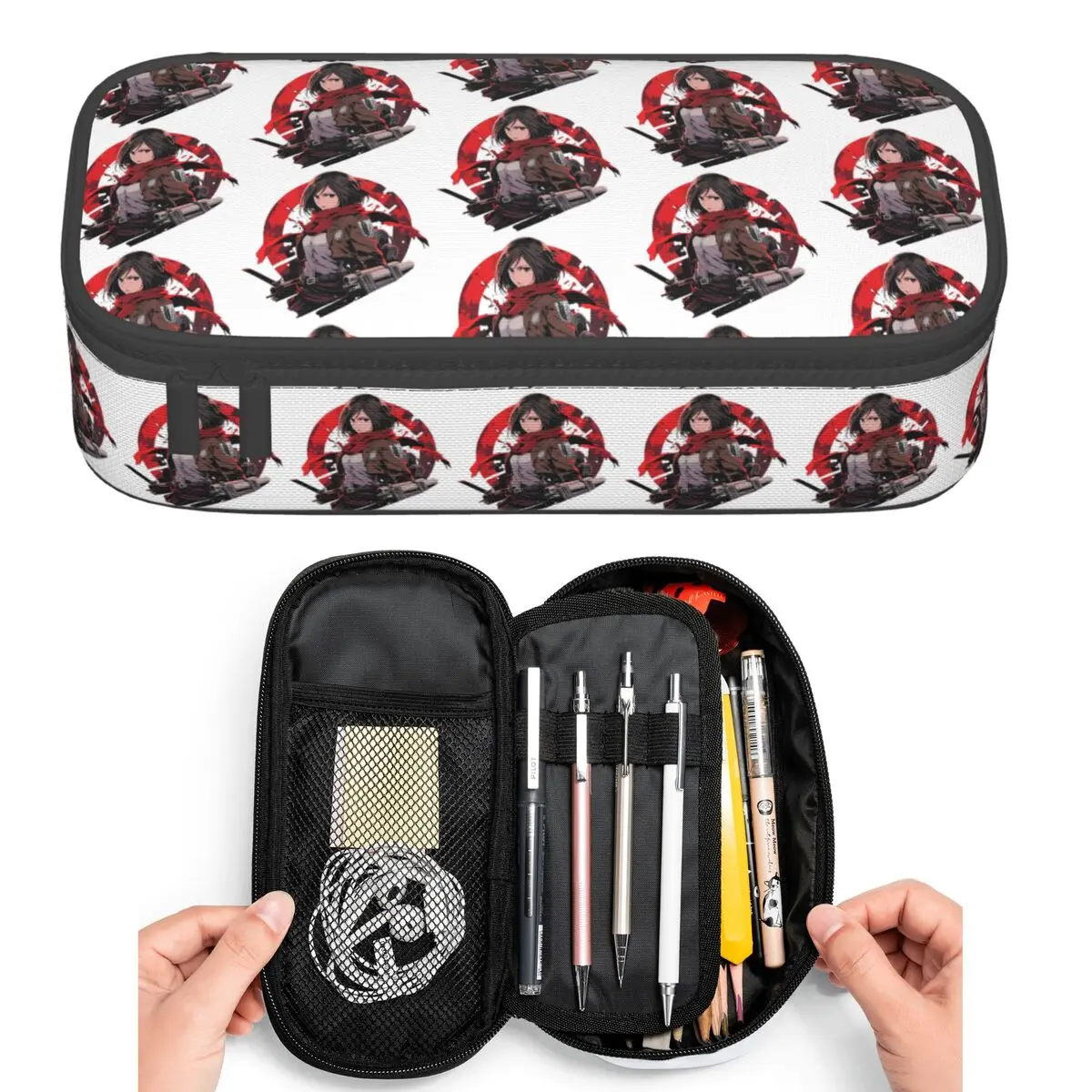 진격의 거인 미카사 아커만 애니메이션 학생용 연필 케이스 펜 박스 연필 가방 대용량 연필 파우치 펜 홀더