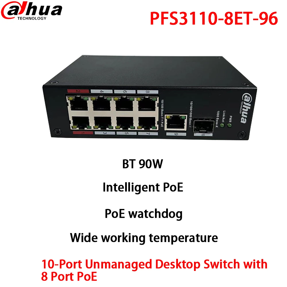 SWITCH INDUSTRIEL POE PFS3111-8ET-96-F 8-PORTS DAHUA - Commutateur PoE avec  8 ports - Delta