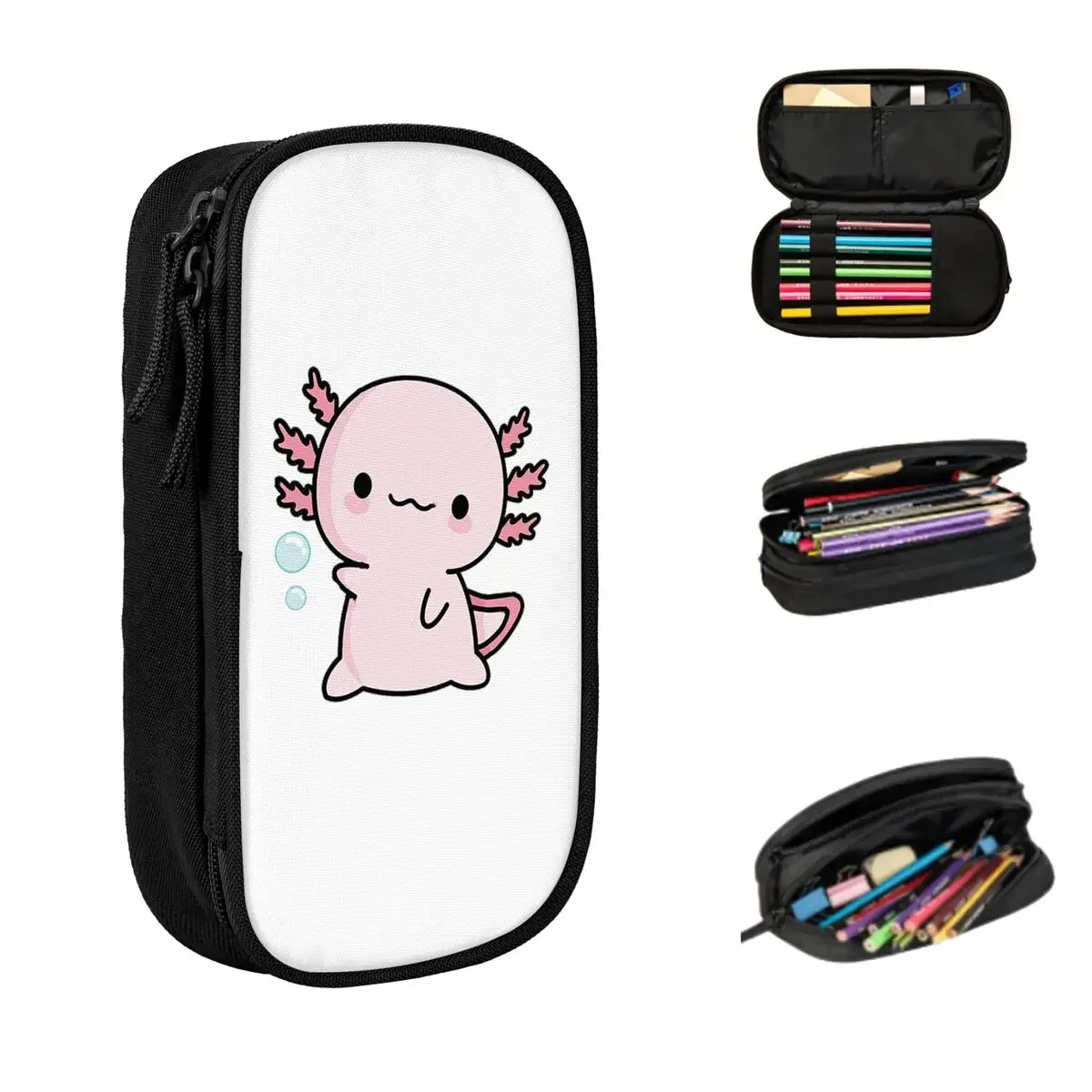 Cute Axolotl Salute Pencil Cases Large Storage Pen Bags Pen Box Pencil Pouch For Boys Girls Students Stationery School Office