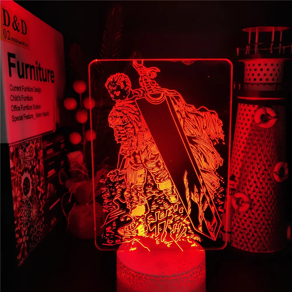 Berserk Guts 3D Acrylic Led Lamp Anime Illusion Night Light Colorful USB Table Lamp For Kids Bedroom Decor Lamparas Manga Gifts Night Lights