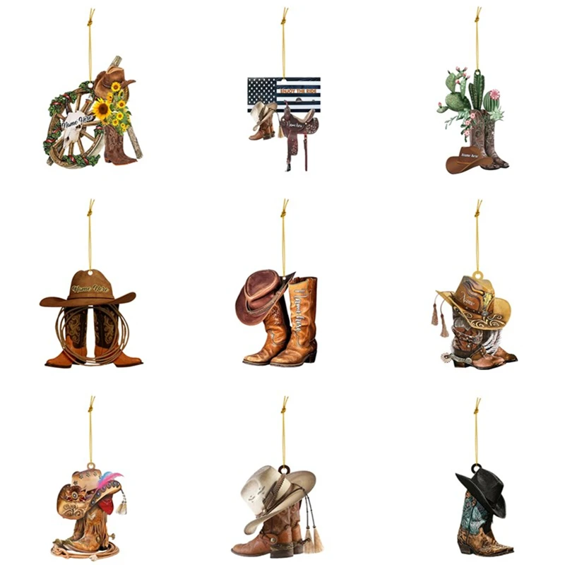 Décoration Intérieur Auto Pendentif Rétroviseur Cowboy - Bottes Et Chapeau En Acrylique, Décoration Voiture Accessoire Intérieur Voiture
