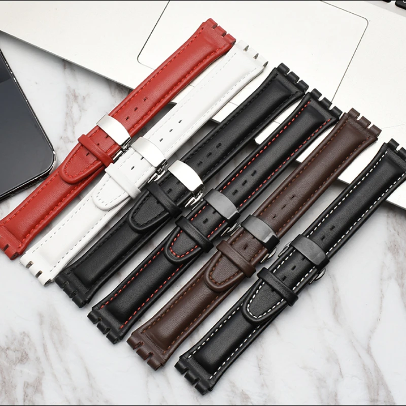 Genuine Leather Watch Strap with Steel Buckle in Multiple Colors