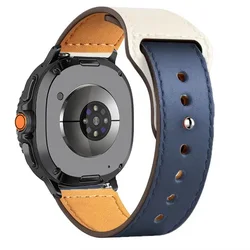 Premium Leather Band for Smart Watches - Elegant Strap Accessory (Blue White 19)