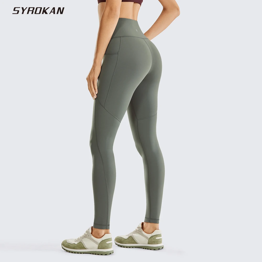 

SYROKAN Women's Naked Feeling Yoga Pants Buttery Soft Workout Leggings with Pockets- 28 Inches