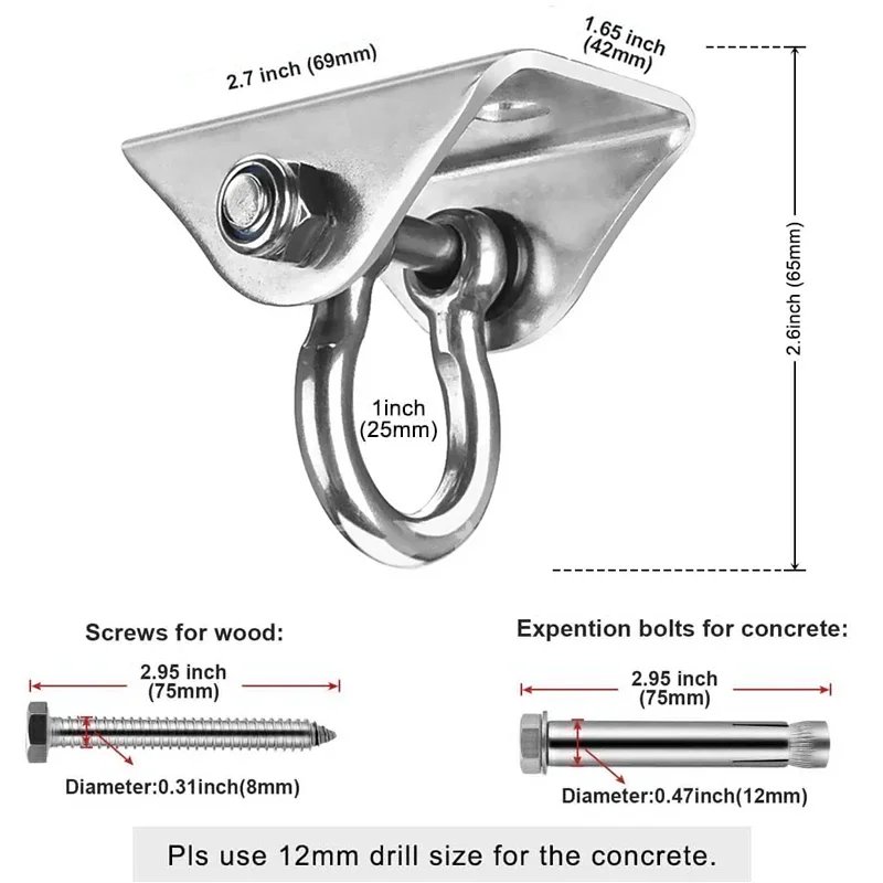 500kg Capacity Aerial Swing Hangers Ceiling Mount Hooks For Yoga Hammock Hanging Chair Sandbag Punching bag SUS304 weight lifting hooks