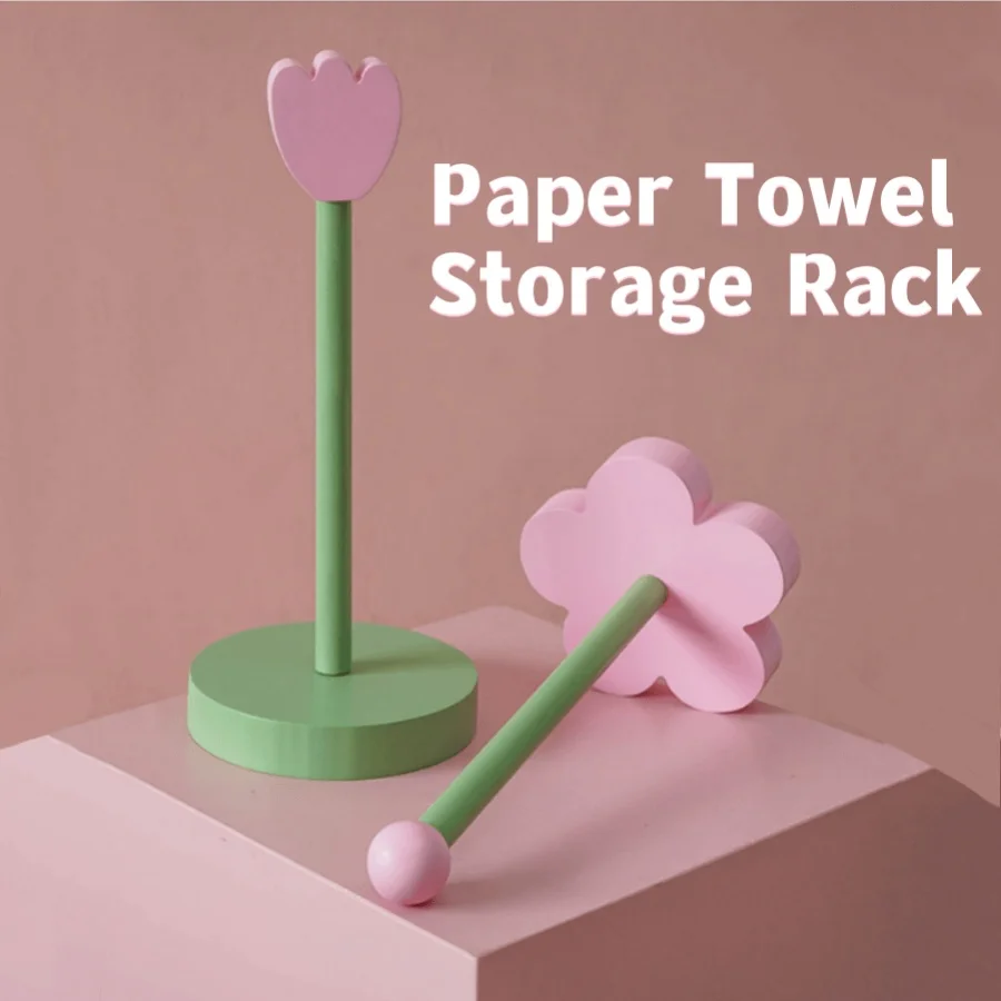 Flower Wooden Paper Towel Holder Creative Storage Shelf for Kitchen and Bathroom Bathroom Decoration paper towel holder