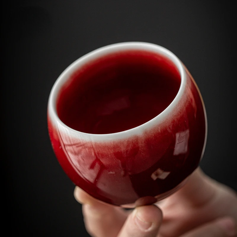 

Lang Hong Tea Cup Egg shaped Tea Cup Porcelain Single Cup Chinese Red Kung Fu Tea Set Women's Personal Master Cup Tea Cup
