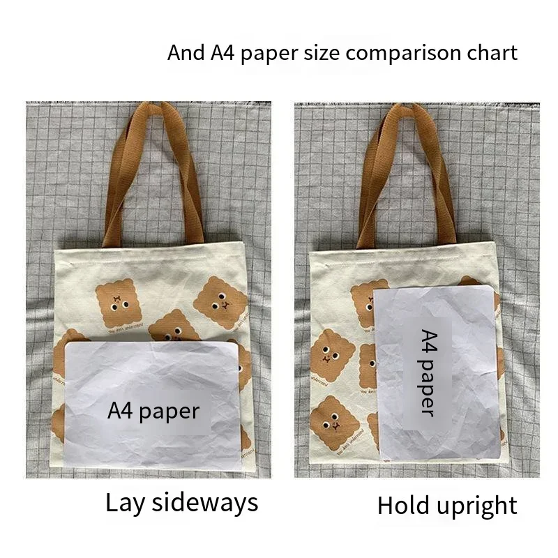 Cute Cartoon Print Ladies Casual Handbag Tote Bag Women Canvas Shoulder Bag Large Capacity Cotton Reusable Portable Schoolbag