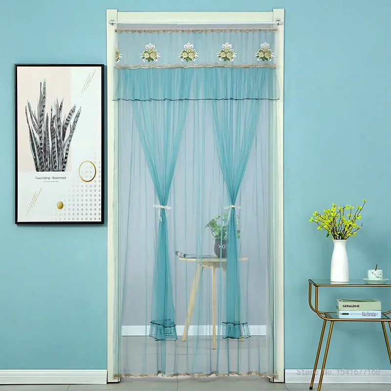 Summer Lace Embroidery Curtains Screen Mesh Free Punch On The Door Curtain, Mosquito Net Living Room Anti Insect Window Curtains