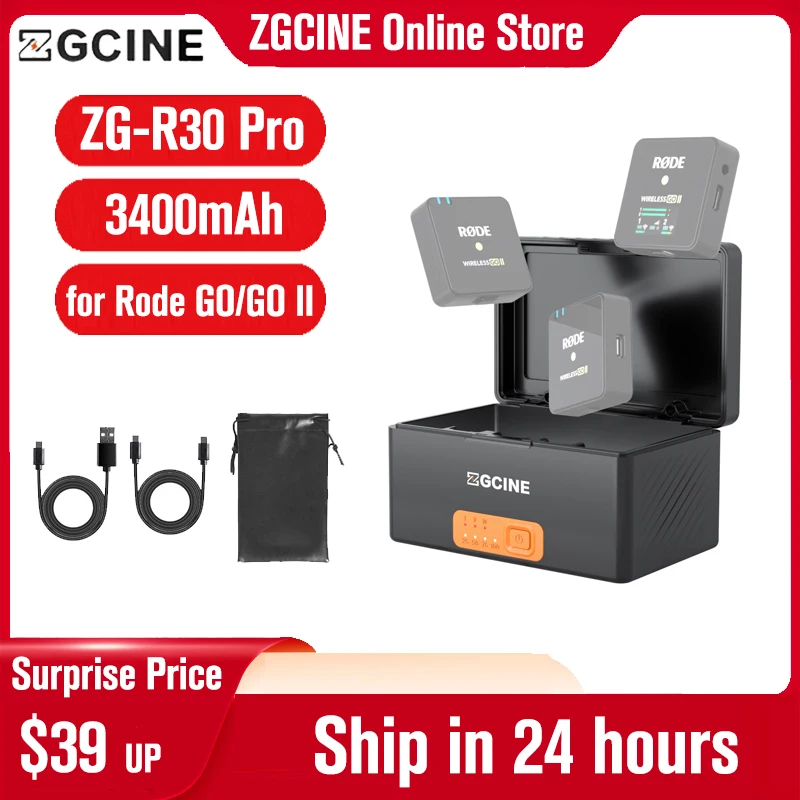 

ZGCINE ZG-R30 Pro Fast Charging Case for Rode Wireless GO 2 I II Single Rode me Charging Box 3400mAh Built-in Battery Power Bank