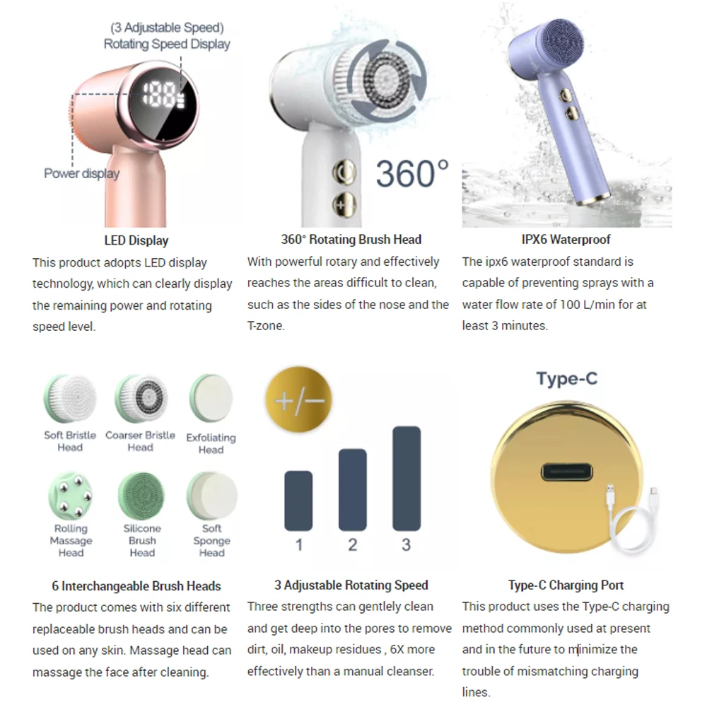 Silicone Facial Cleansing Brush Waterproof Face Cleaner Blackhead Removal Acne Pore Clean Skin Rejuvenation Beauty Care Machine 4