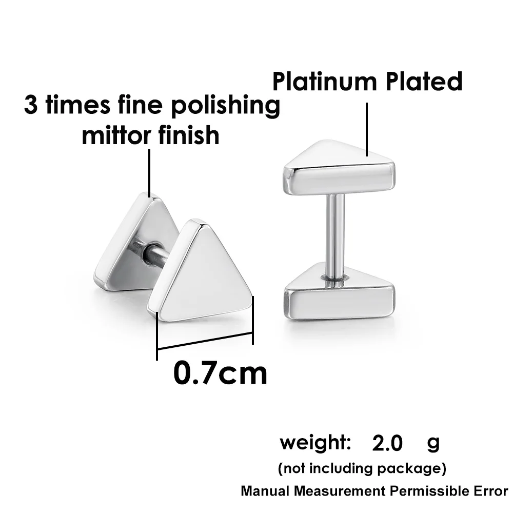Hiphop Simple Style Triangle Square Earrings For Men Women Smooth Surface Gold Color Geometry Stud Earings Ear Jewelry Trendy